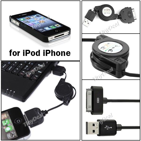 Cabo USB Retrátil Sincronizador & Carga para iPhone e iPod