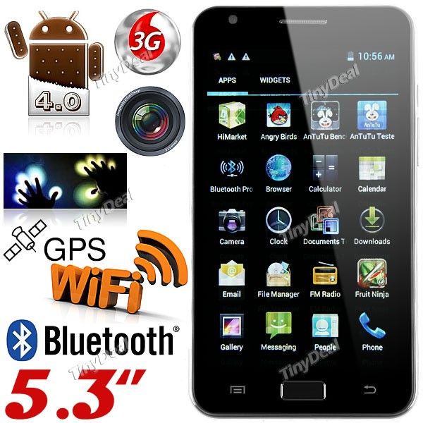 5.3" Multi-touch Android 4.0 OS 3G WiFi GPS CPU 1GHz RAM 512